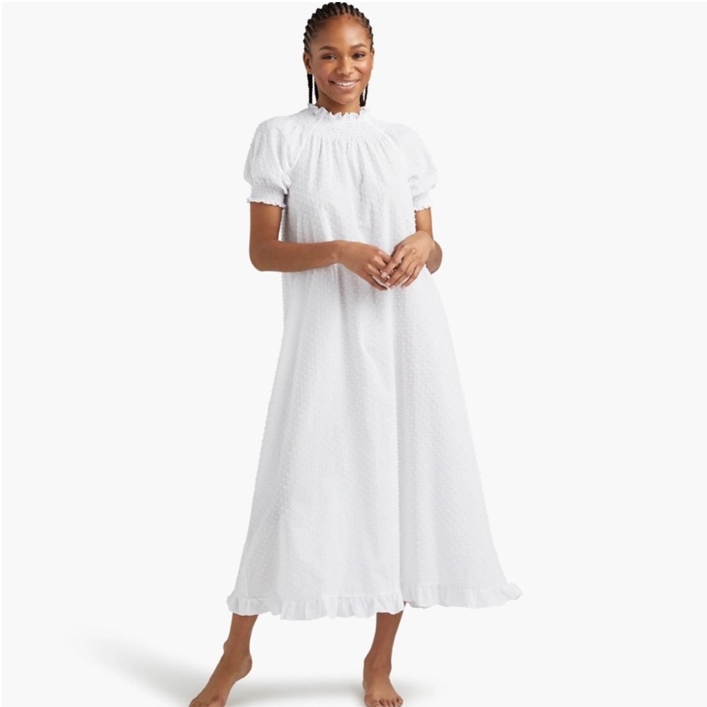 White Smocked Neck Maxi Dress - Women